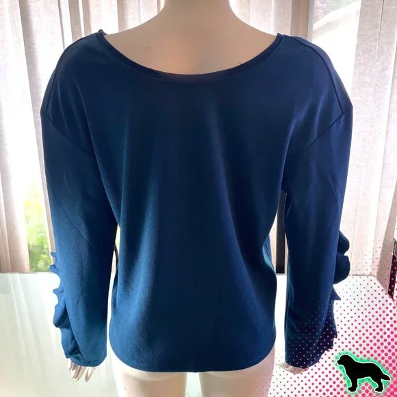 NEW NWT Bar III Ruffled Sleeve Blouse Top Size L Large Long Sleeve Turquoise - Picture 2 of 4